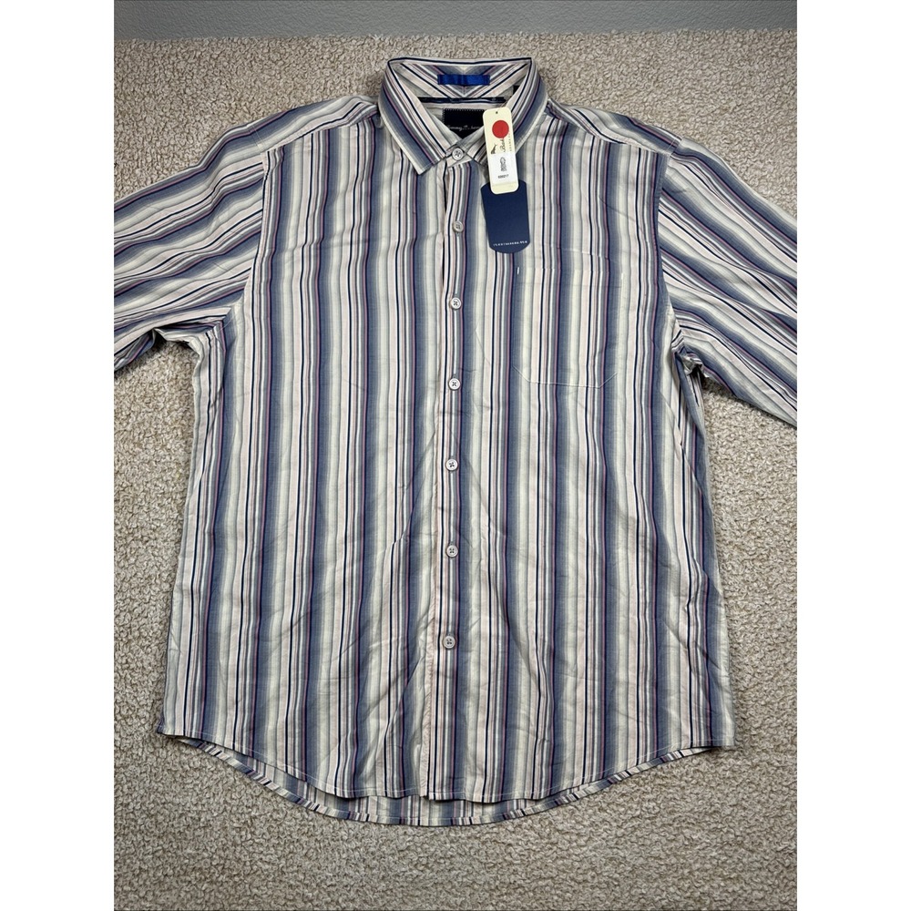 NWT Tommy Bahama Casamento Stripe Mens XL Pima Cotton Shirt Bering Blue